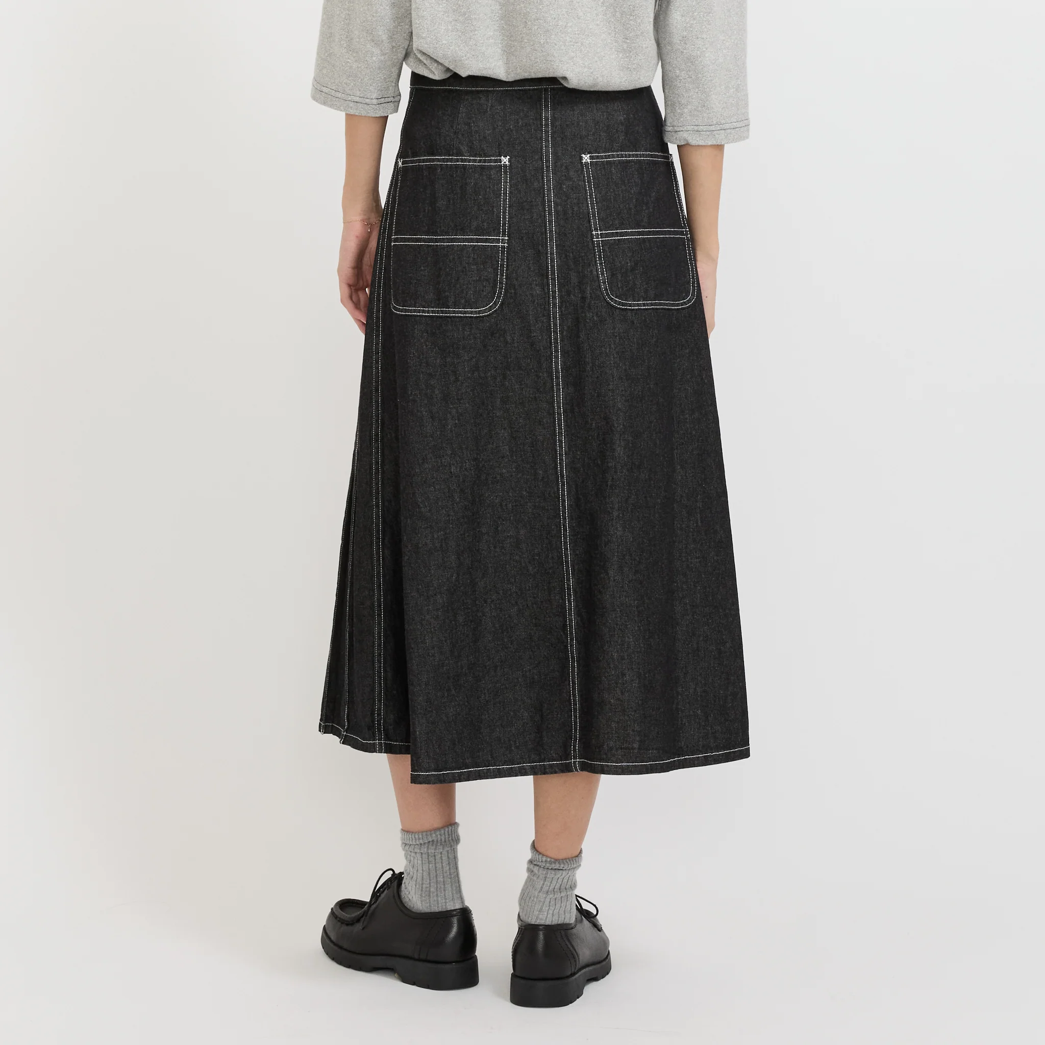 Wrap Pleated Skirt Black Denim - Image 4