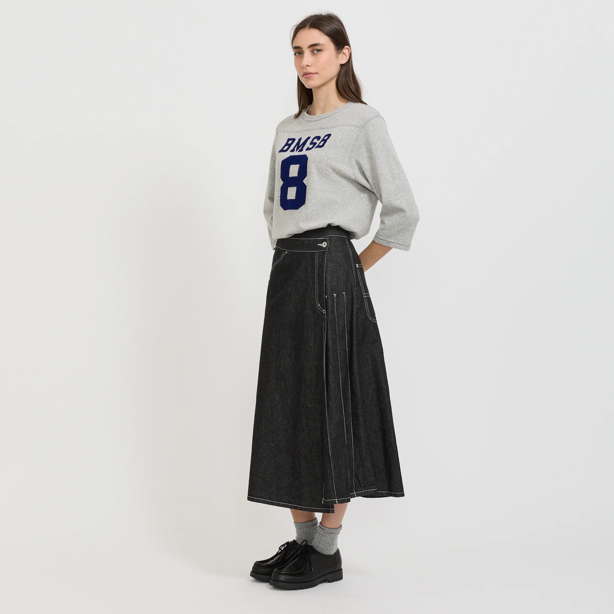 Wrap Pleated Skirt Black Denim - Image 5