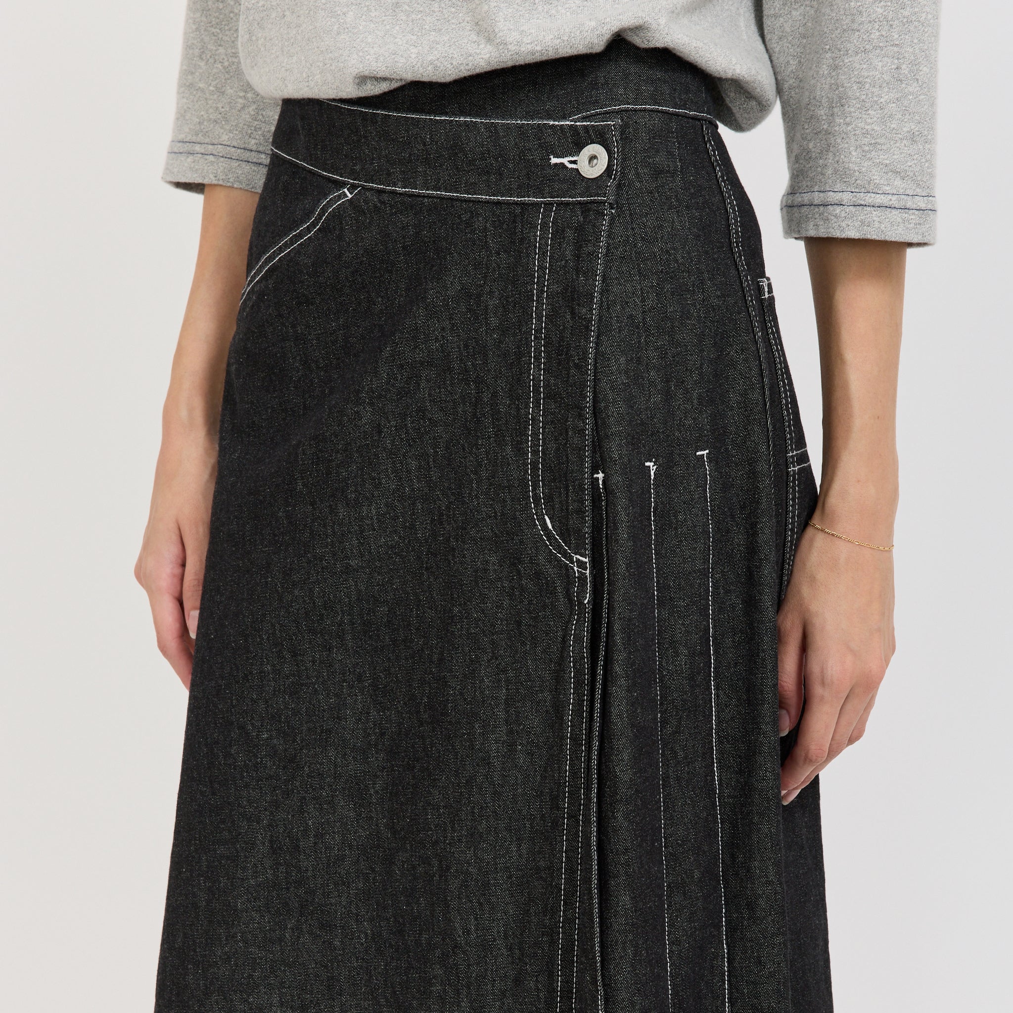 Wrap Pleated Skirt Black Denim - Image 6