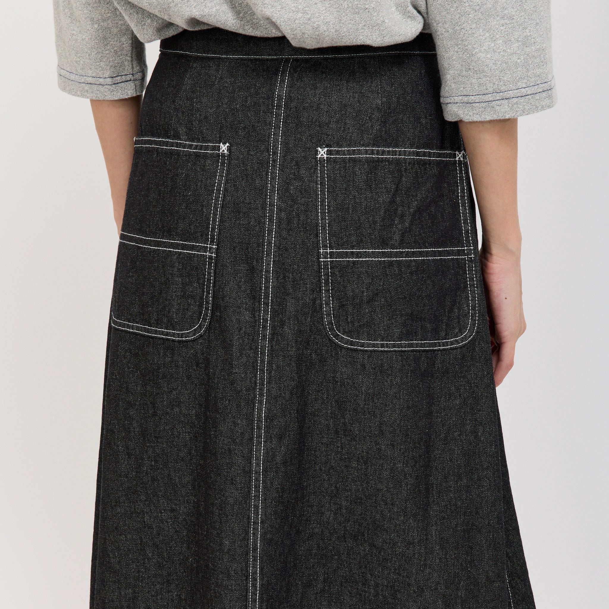 Wrap Pleated Skirt Black Denim - Image 7