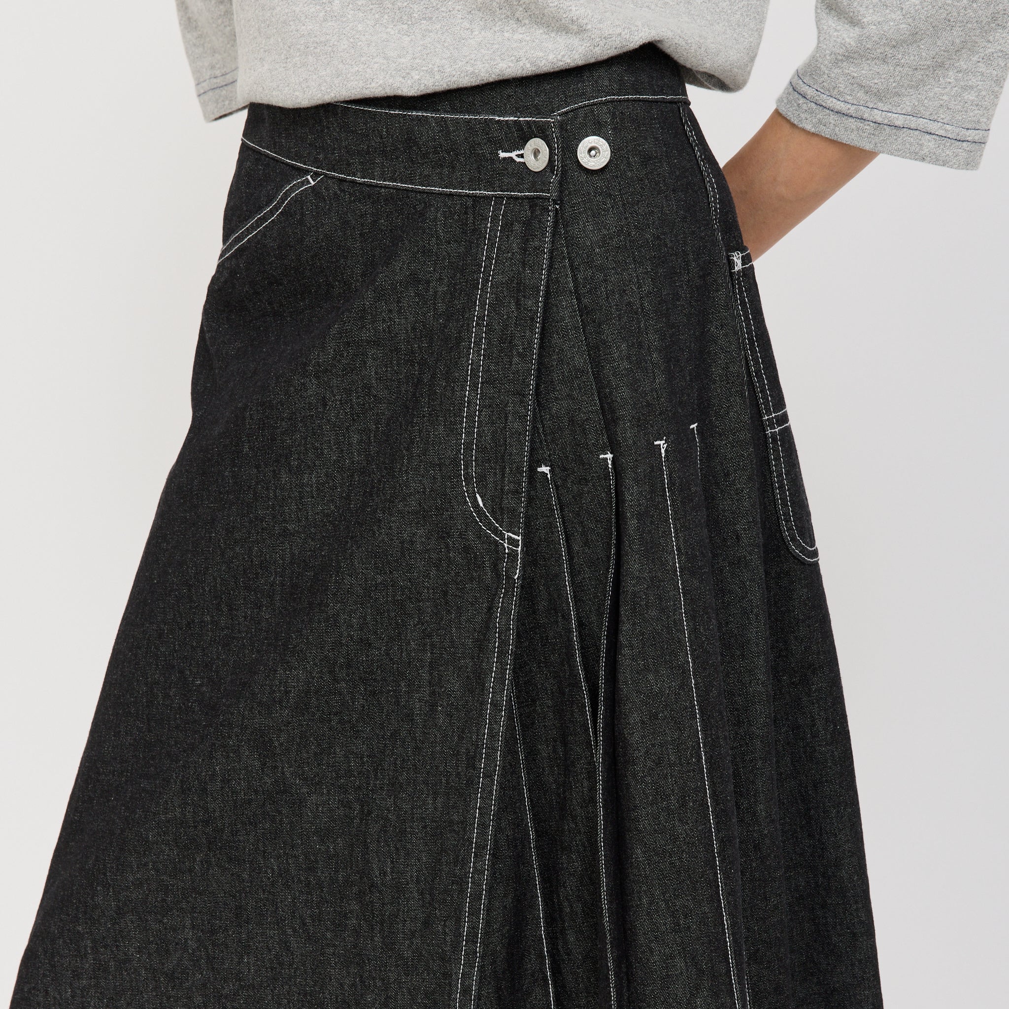 Wrap Pleated Skirt Black Denim - Image 8