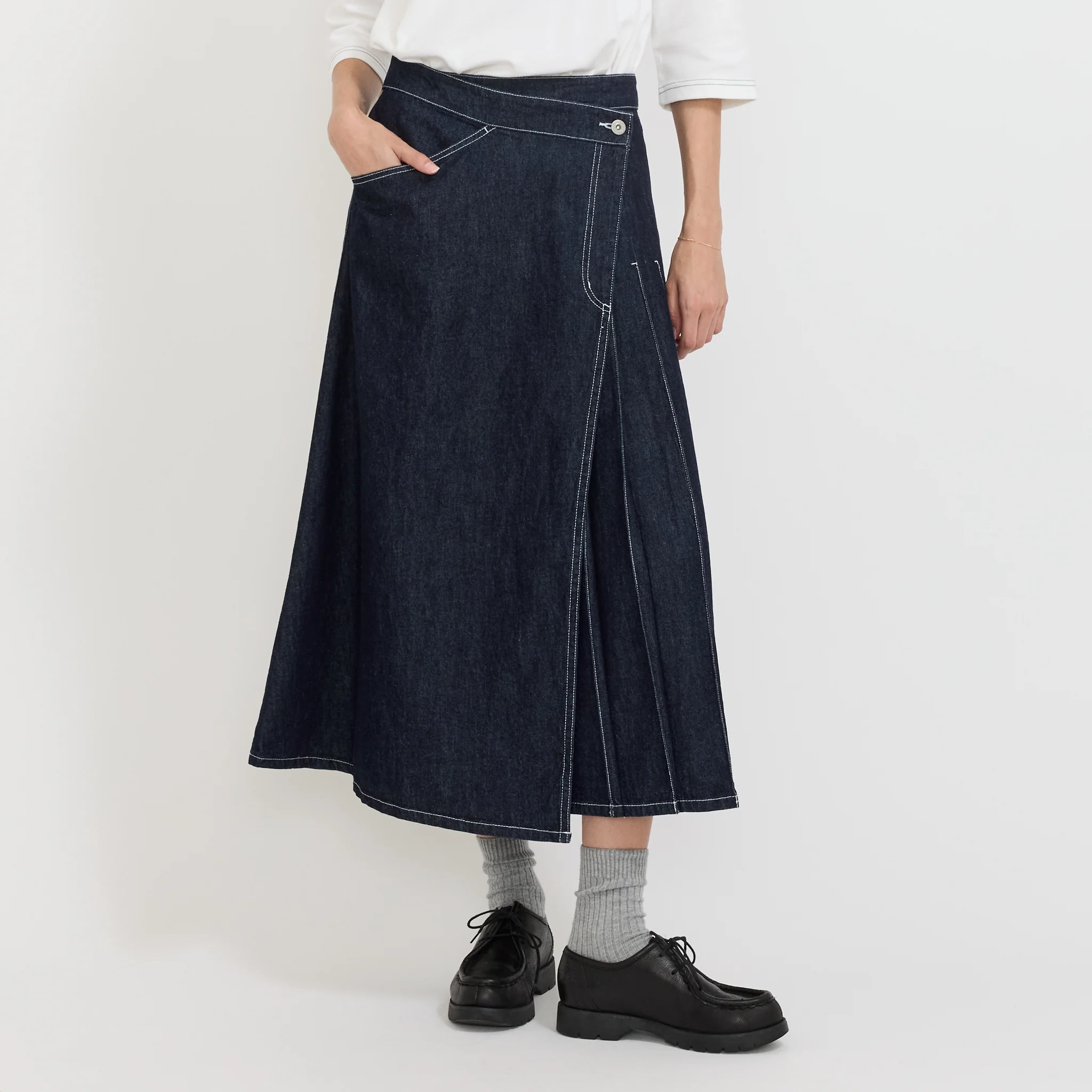 Wrap Pleated Skirt Indigo