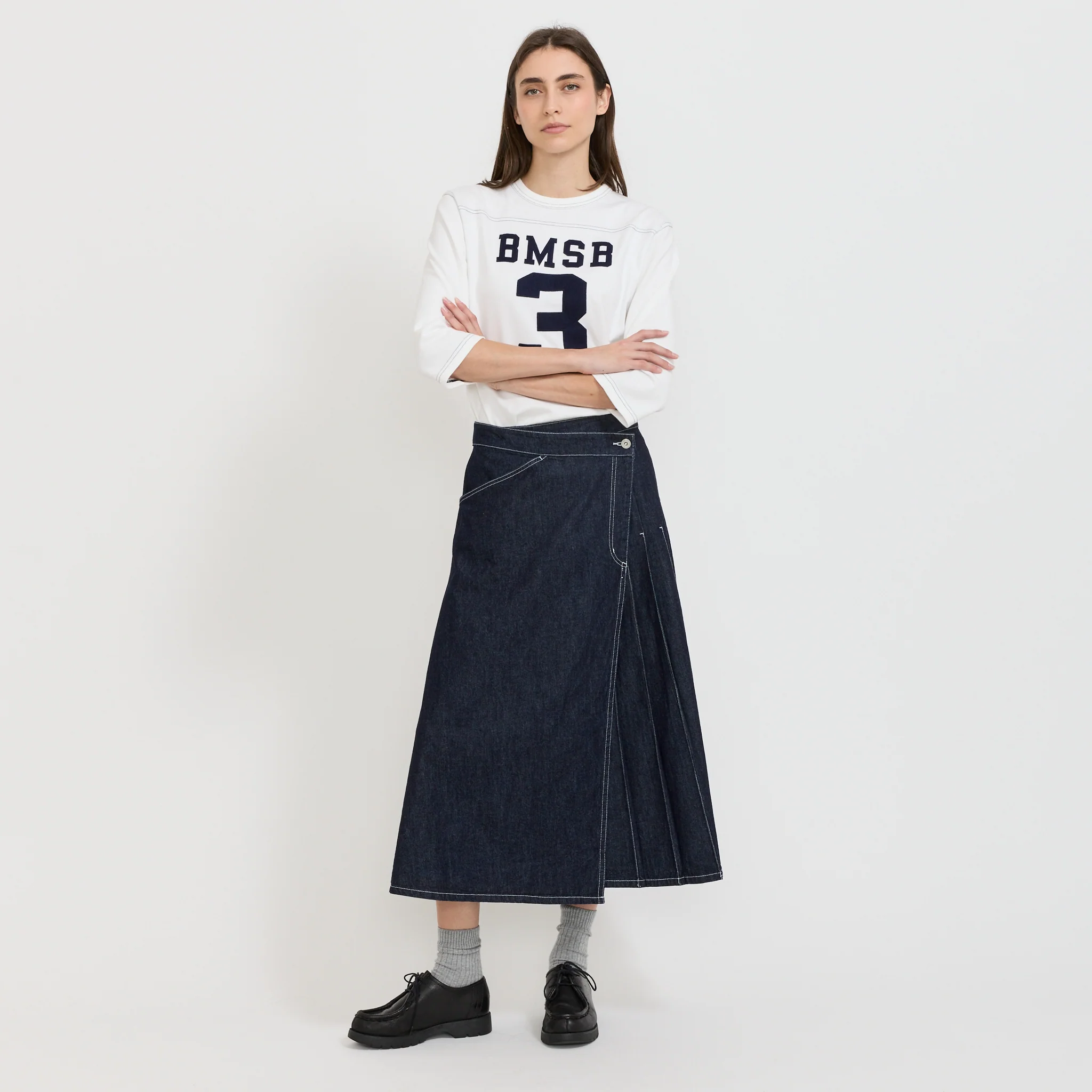 Wrap Pleated Skirt Indigo - Image 2