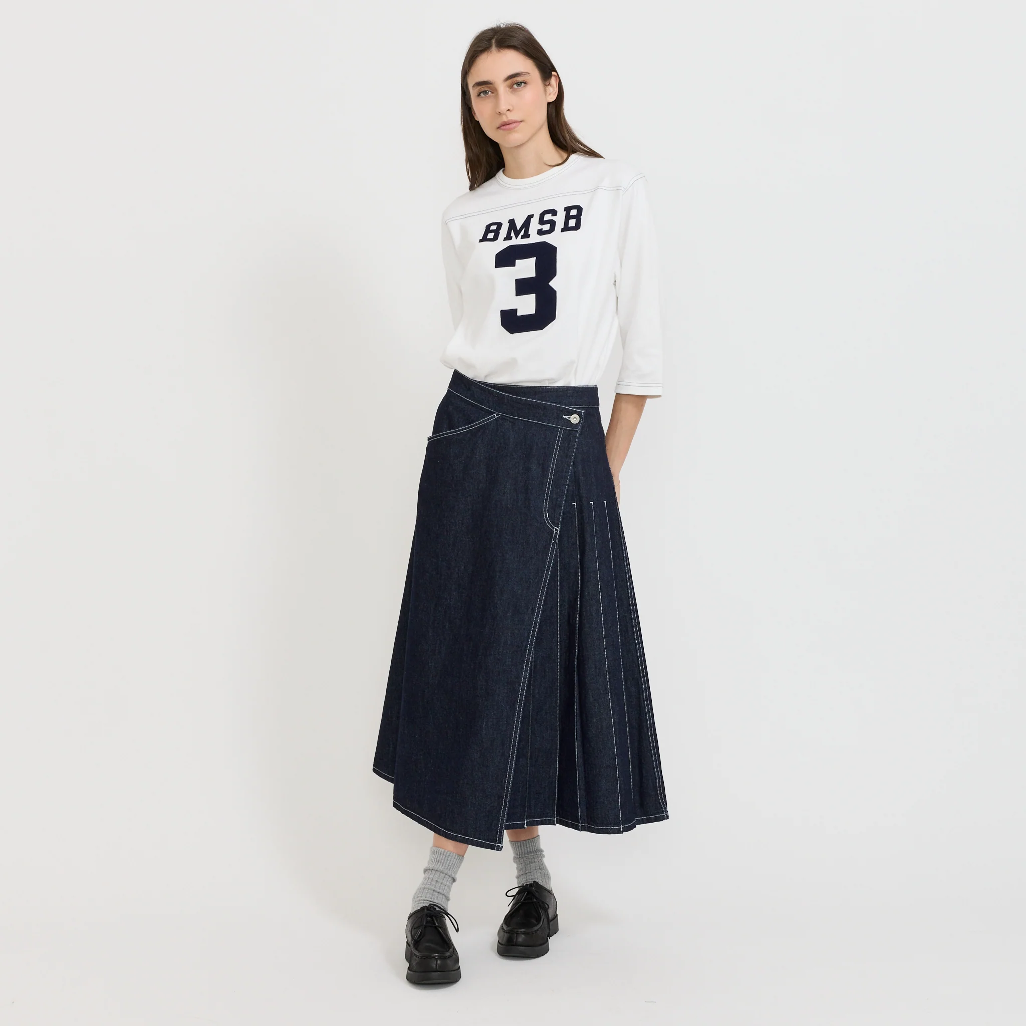 Wrap Pleated Skirt Indigo - Image 3