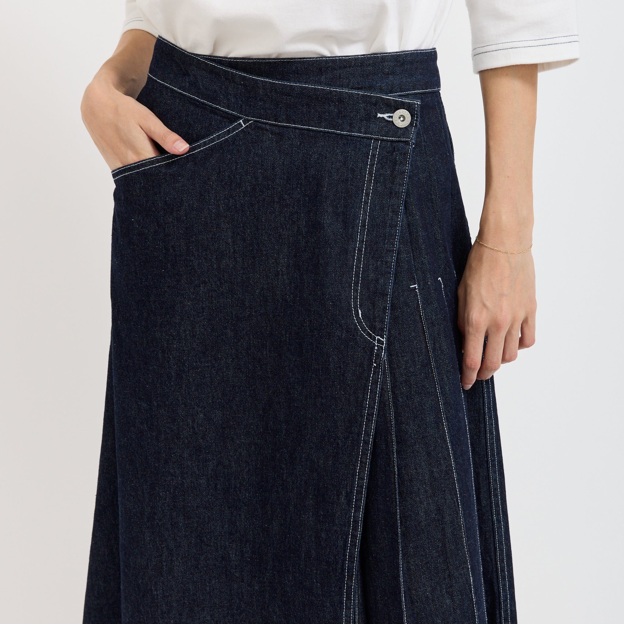 Wrap Pleated Skirt Indigo - Image 7