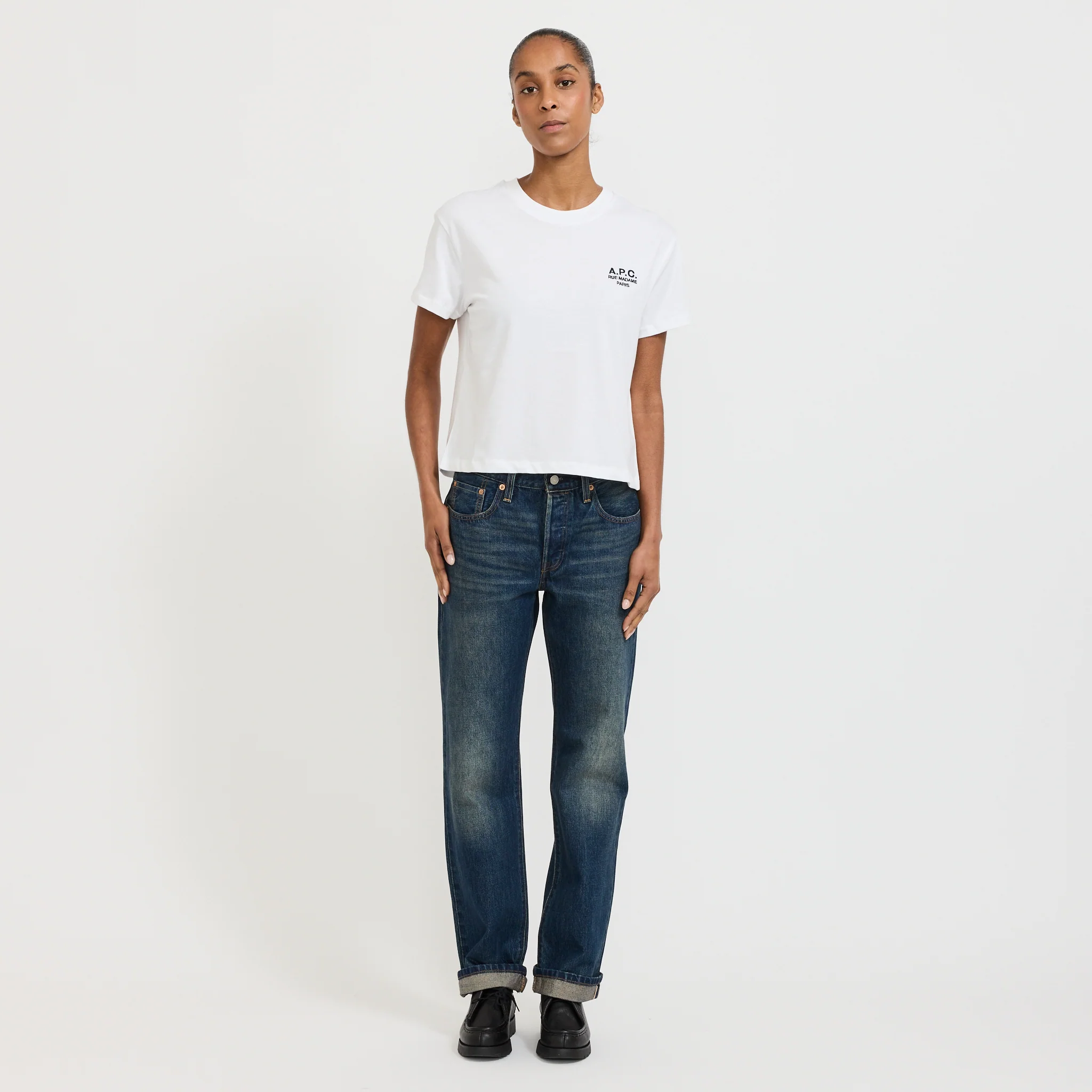 W's Boxy Rue Madame T-Shirt White/Dark Navy - Image 2