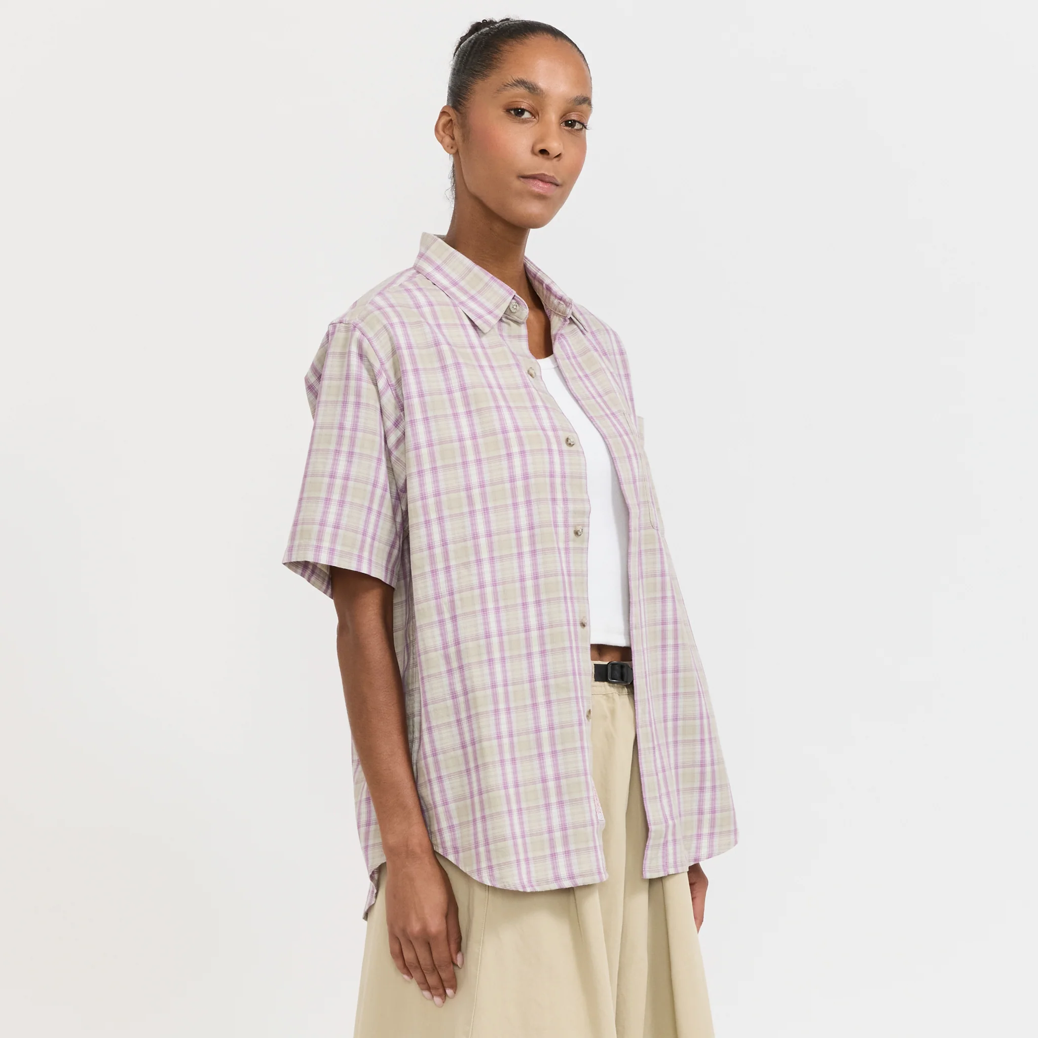 W's S/S Checkered Ombre Shirt Purple - Image 3