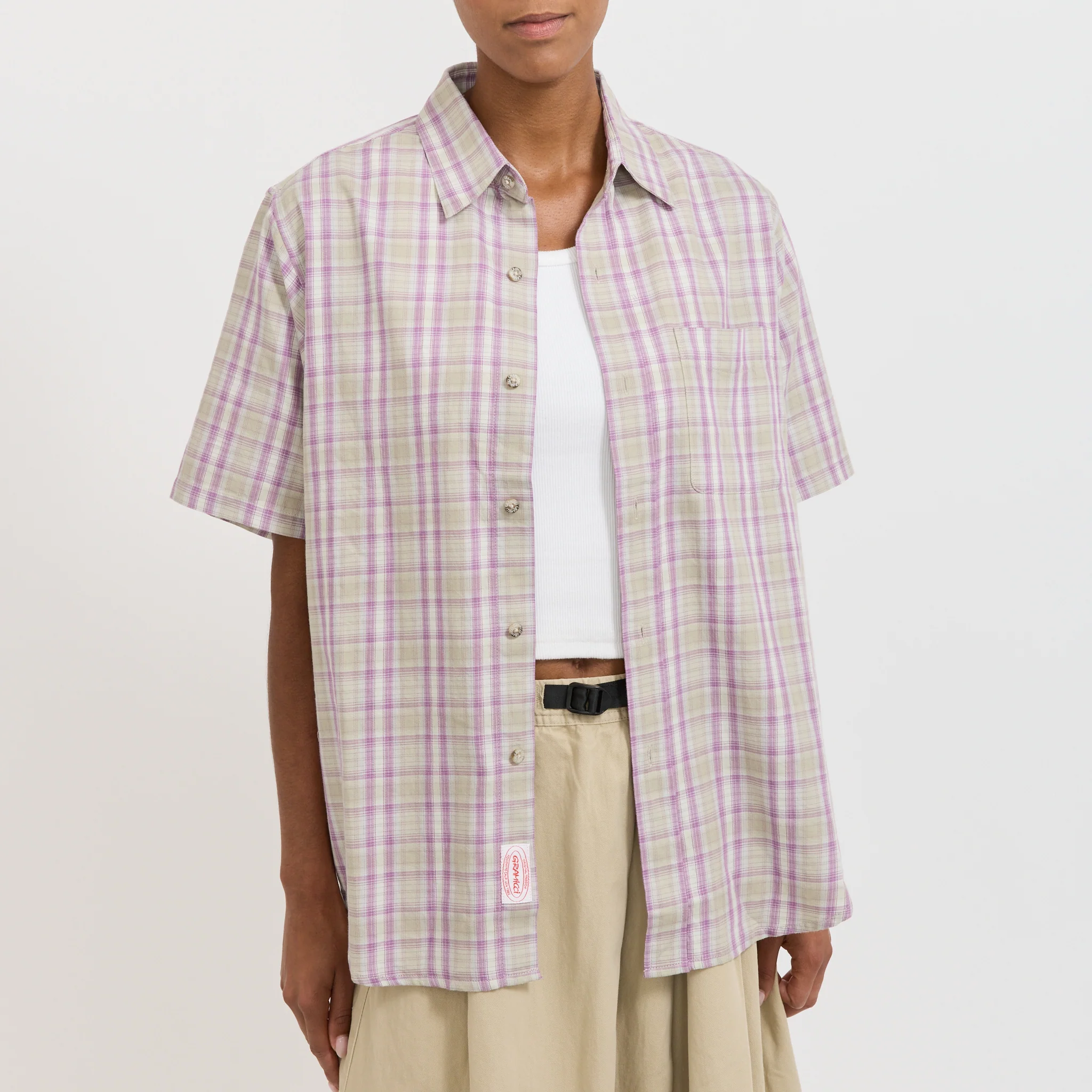 W's S/S Checkered Ombre Shirt Purple - Image 5