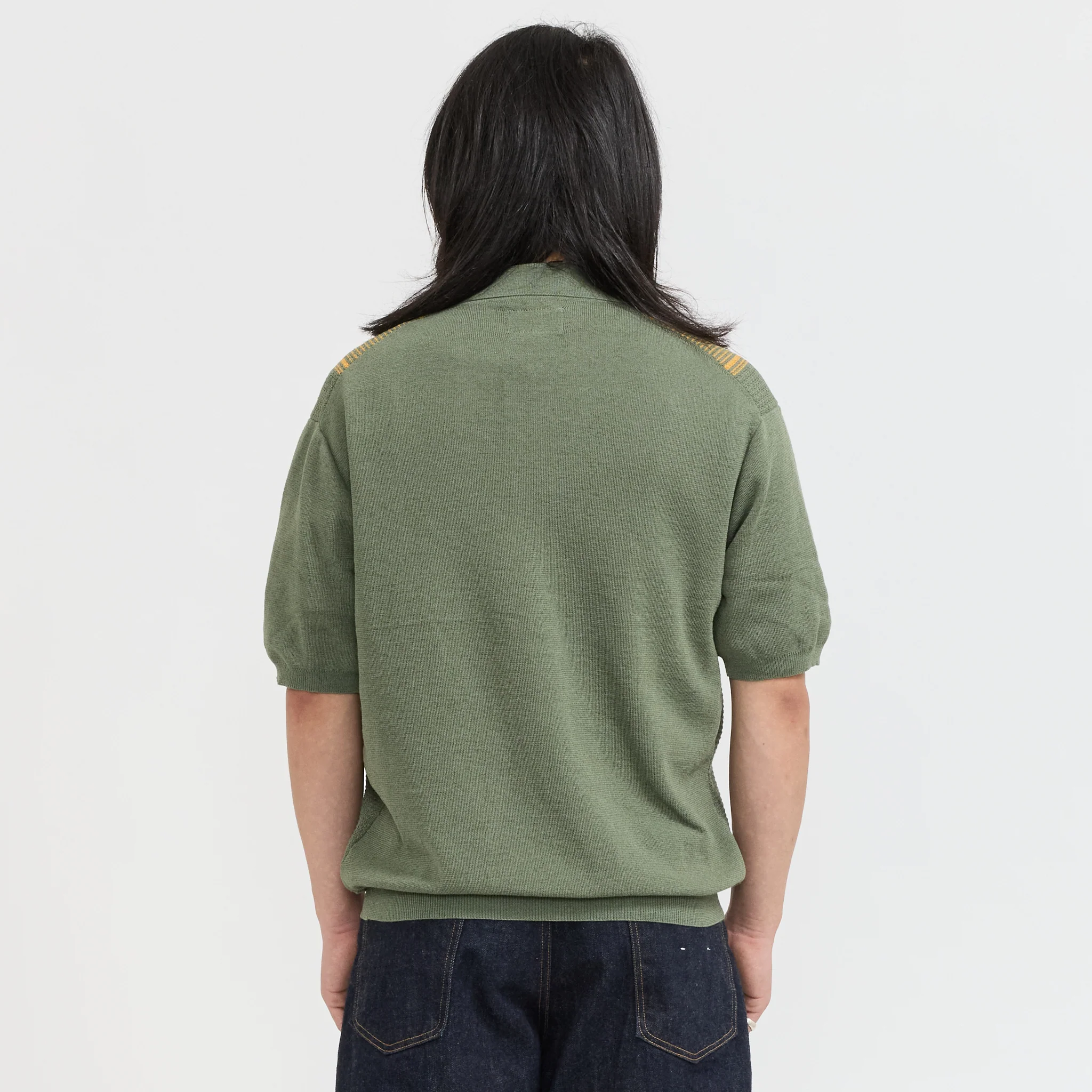 Zip Knit Polo Stripe Olive - Image 5