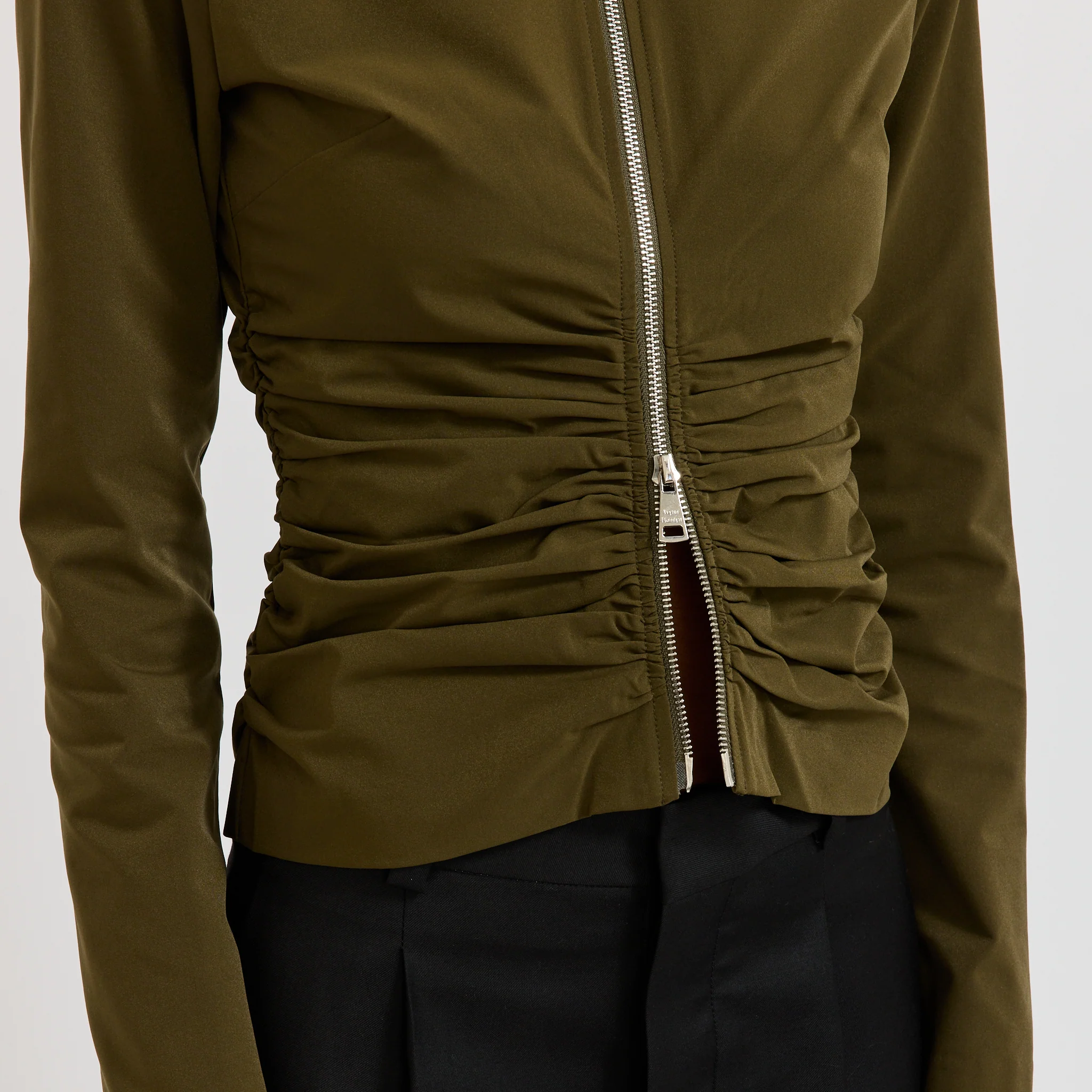 Zipper Long Sleeve Top Khaki - Image 6